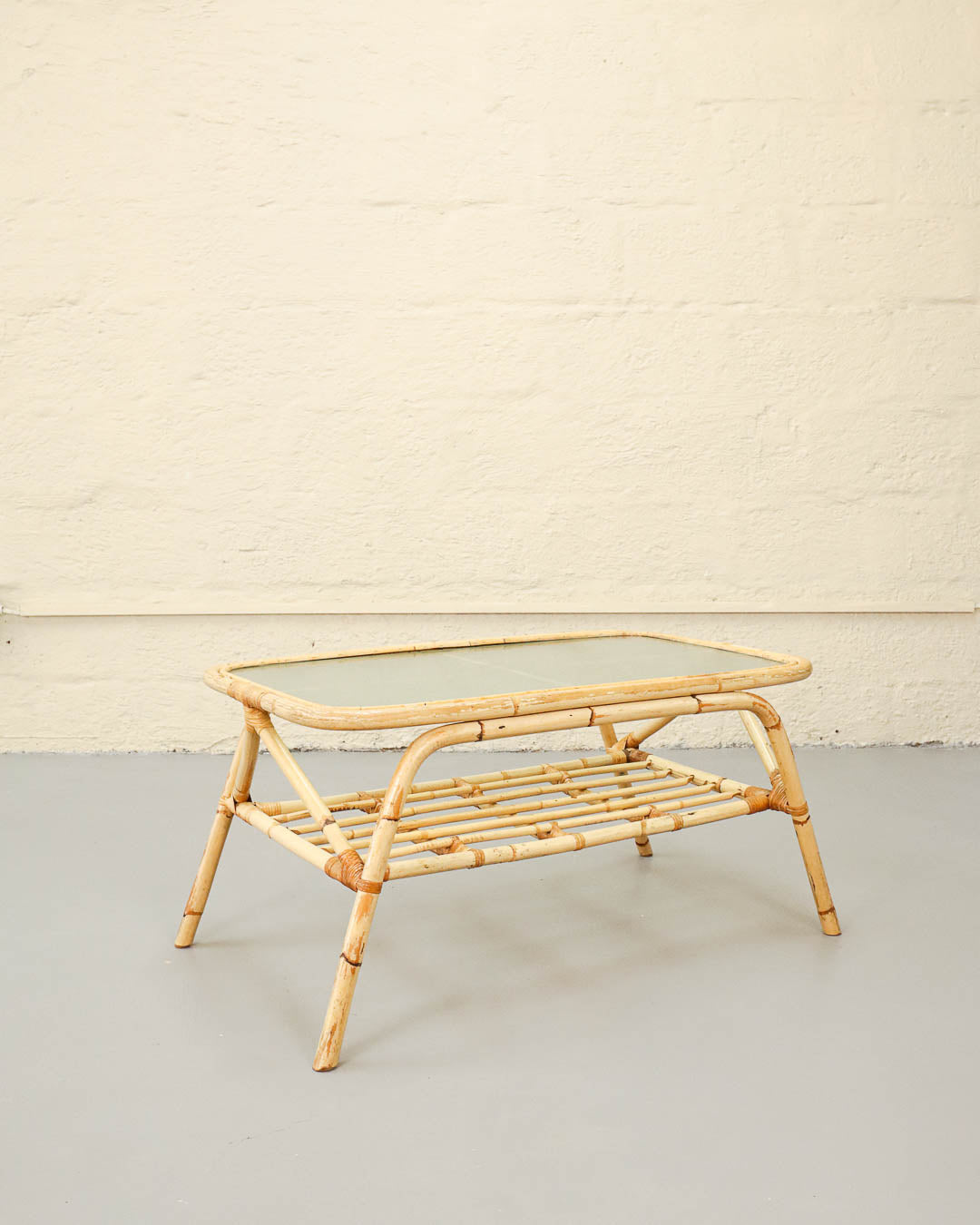 Vintage Cane and Glass Coffee Table