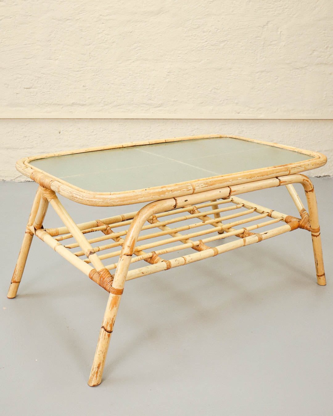 Vintage Cane and Glass Coffee Table