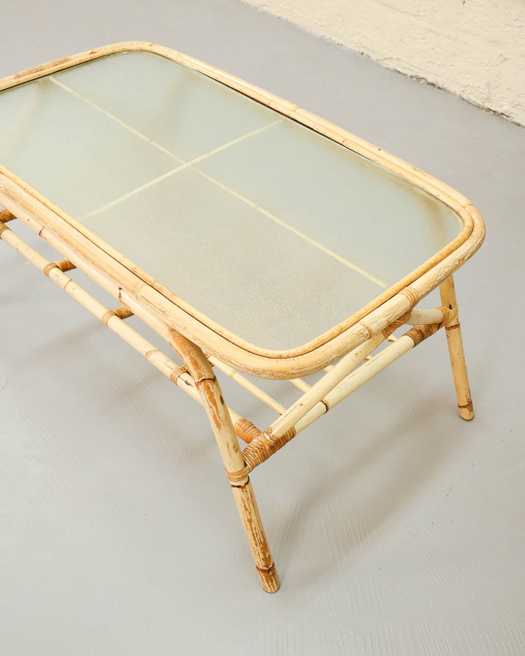 Vintage Cane and Glass Coffee Table