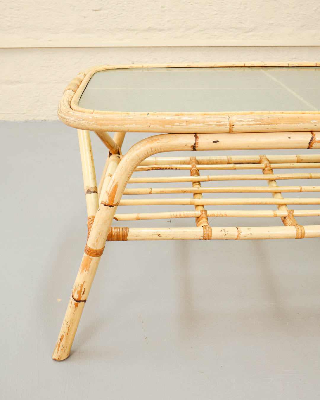 Vintage Cane and Glass Coffee Table