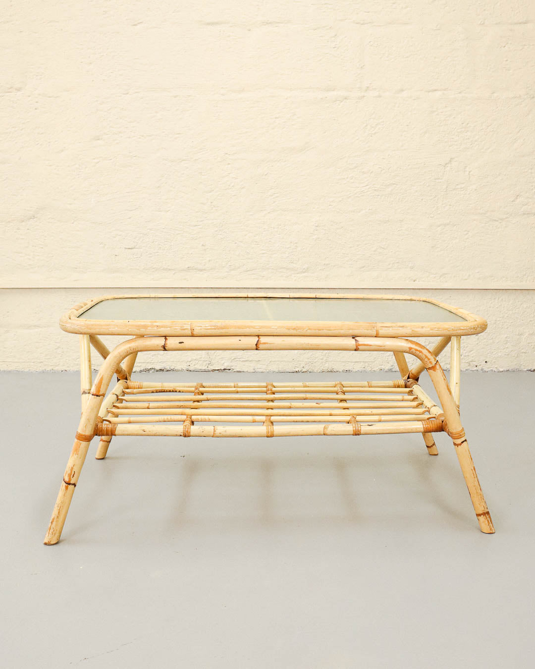 Vintage Cane and Glass Coffee Table