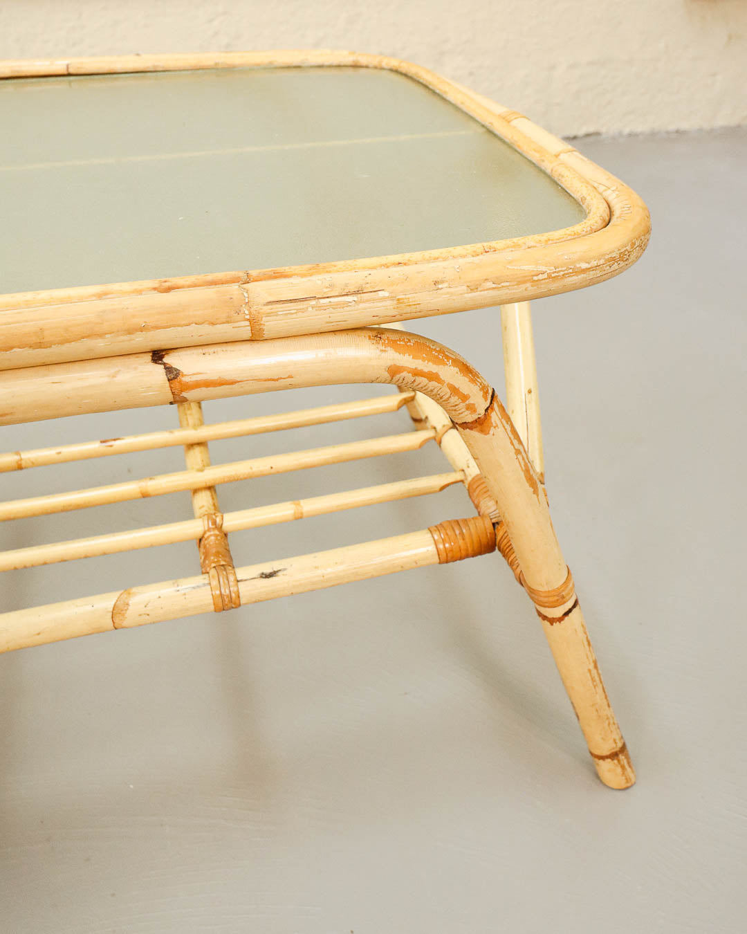 Vintage Cane and Glass Coffee Table