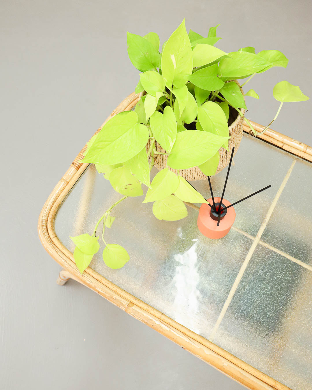 Vintage Cane and Glass Coffee Table