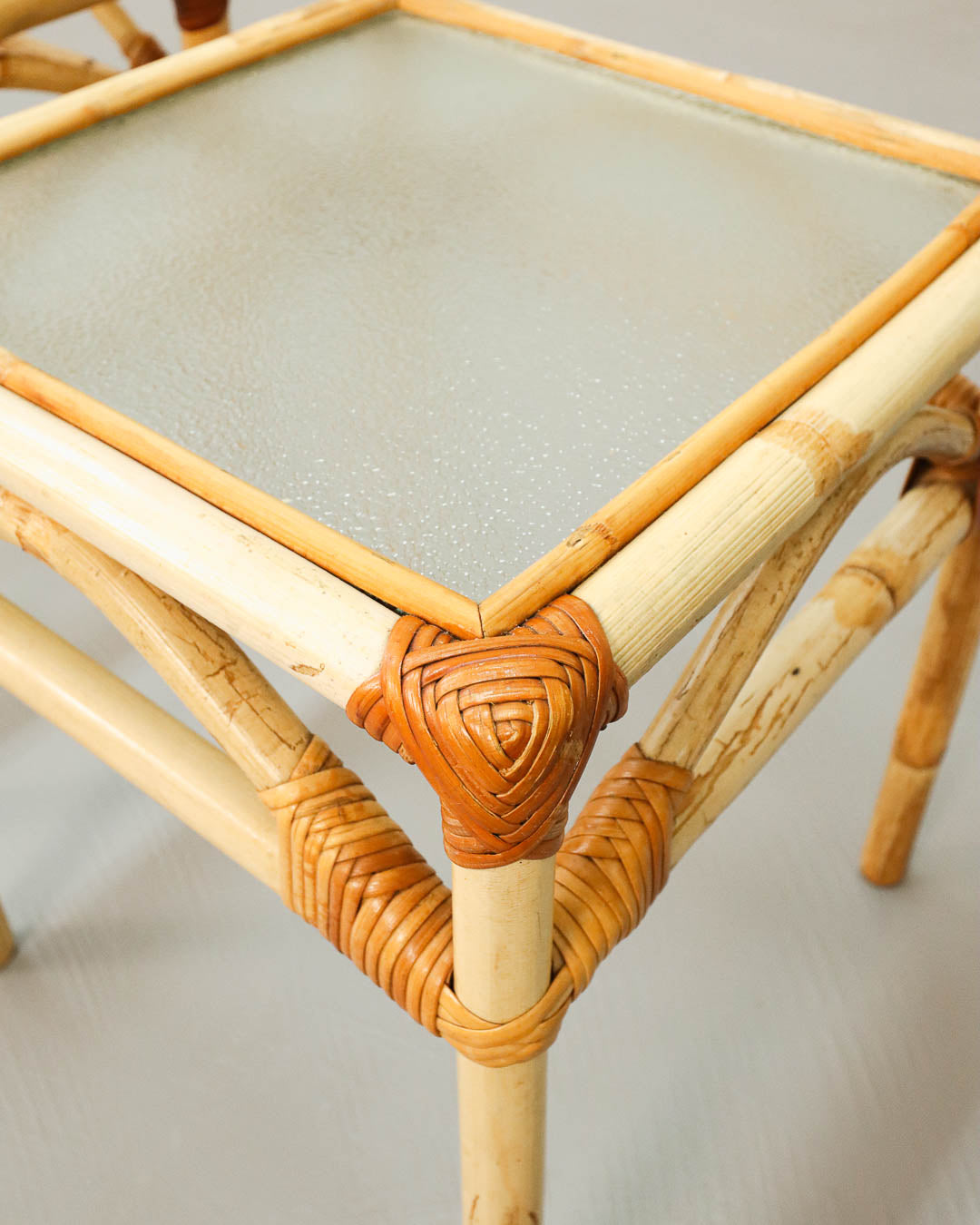 Pair of Vintage Cane and Glass Side Tables