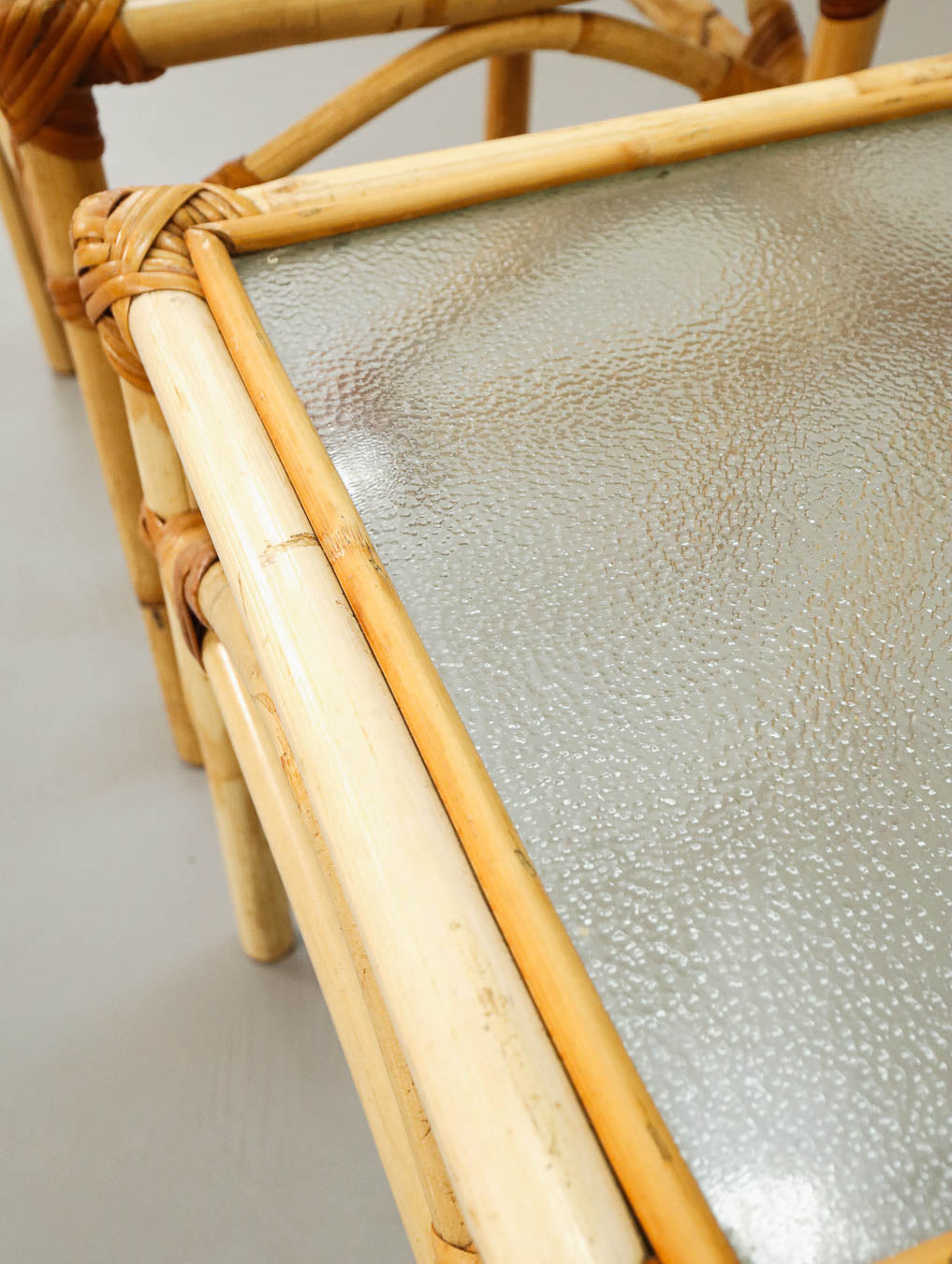 Pair of Vintage Cane and Glass Side Tables
