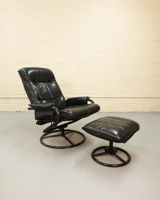 Vintage Leather Recliner with Footstool