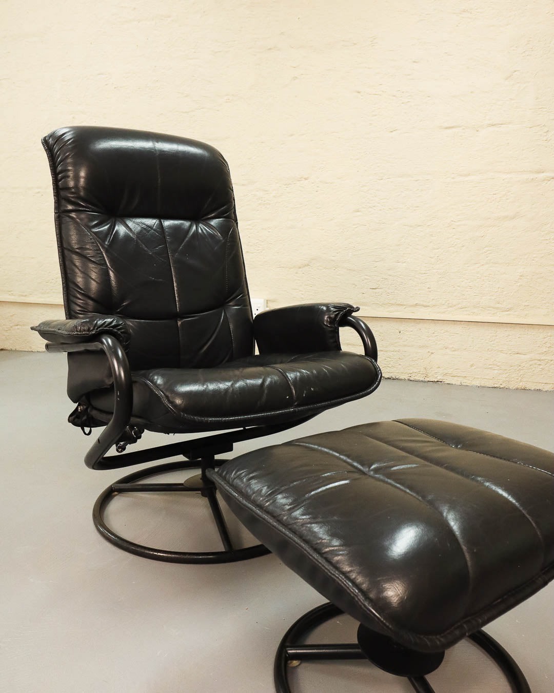 Vintage Leather Recliner with Footstool