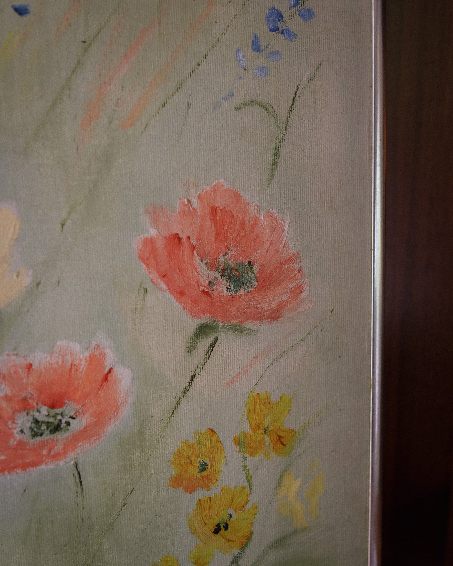 Original Floral Painting in Silver Frame