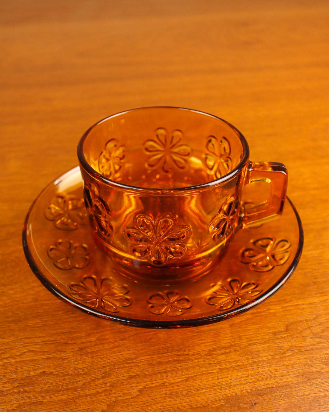 Set of Six Vereco Daisy Glass Cups and Saucers