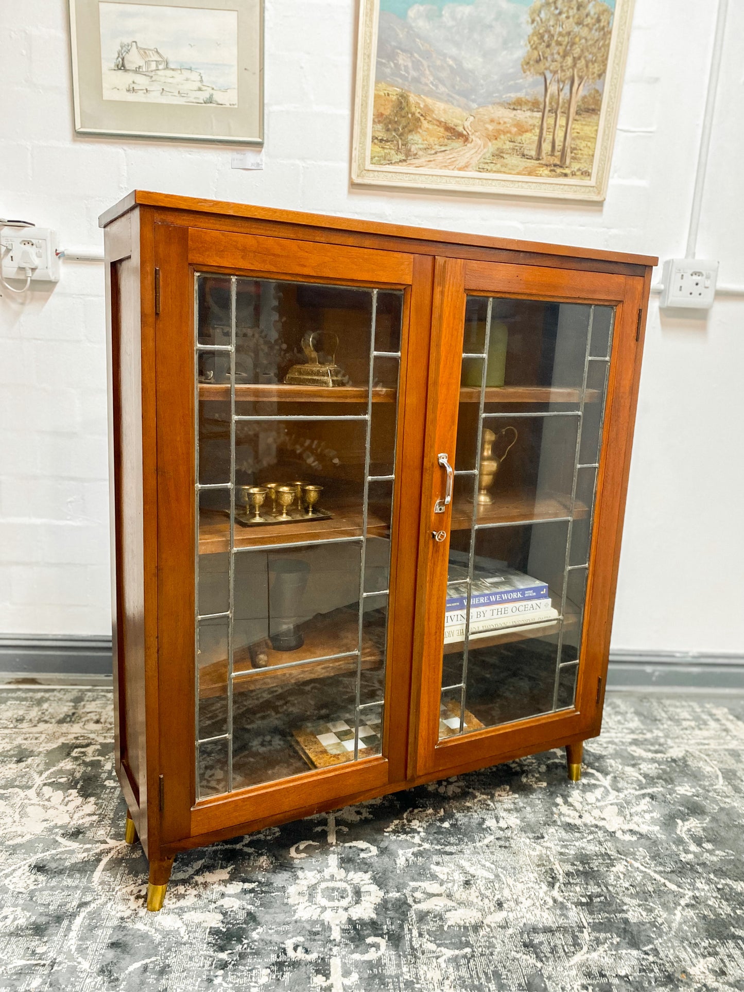 Vintage Cabinet Featuring Leaded Glass Doors
