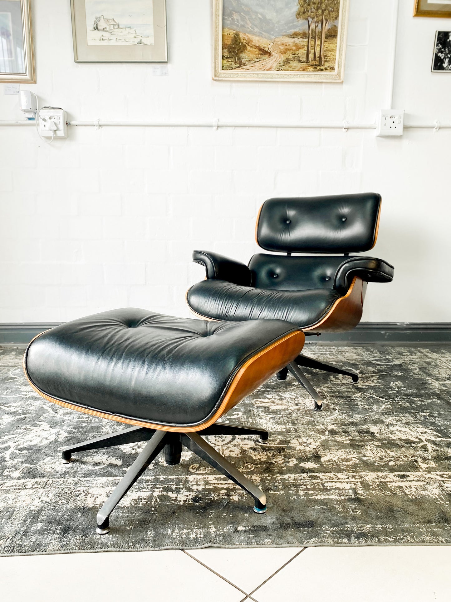 Eames Style Leather Lounger & Stool
