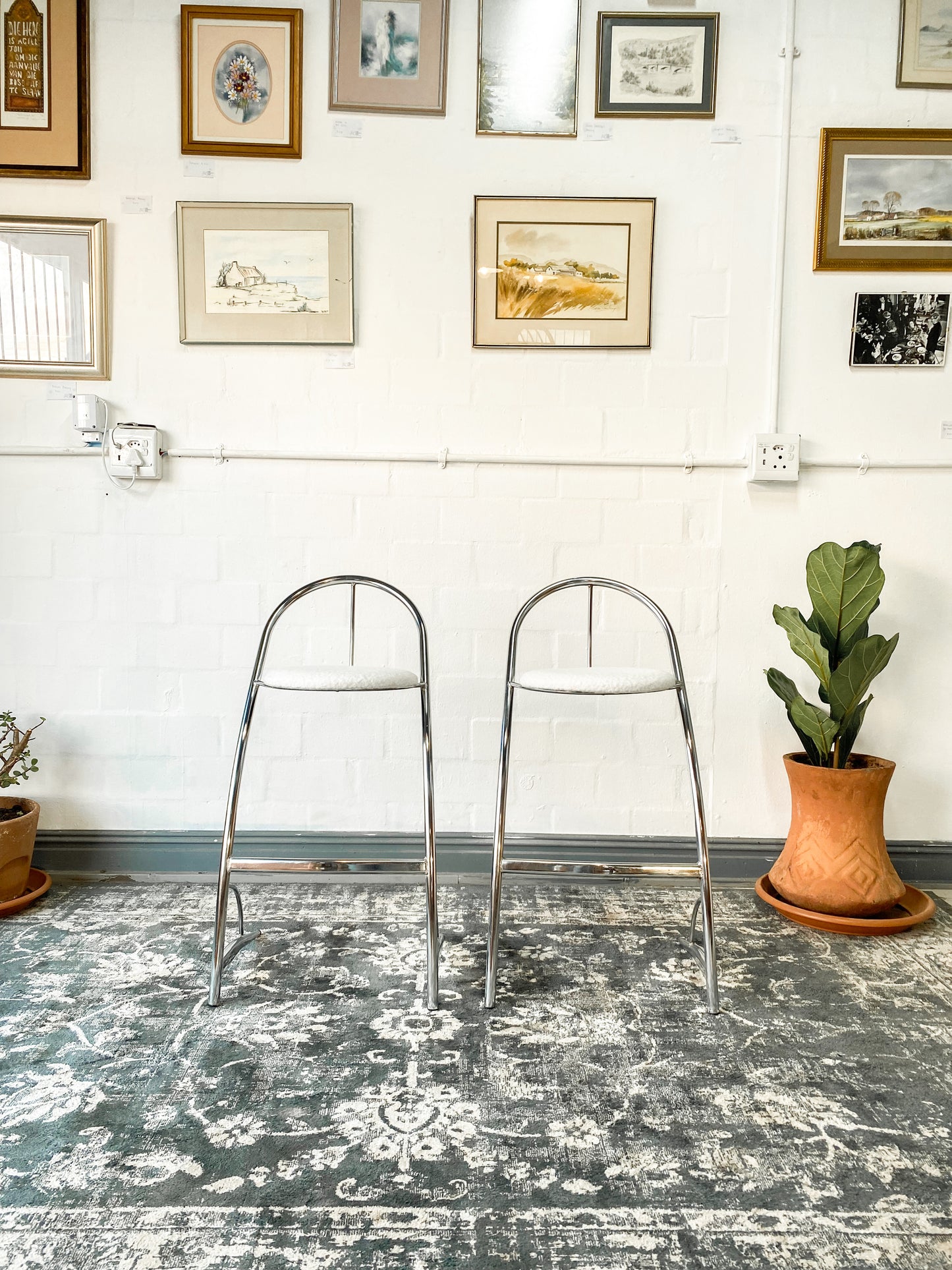 Retro Pair of Chrome Bar Chairs