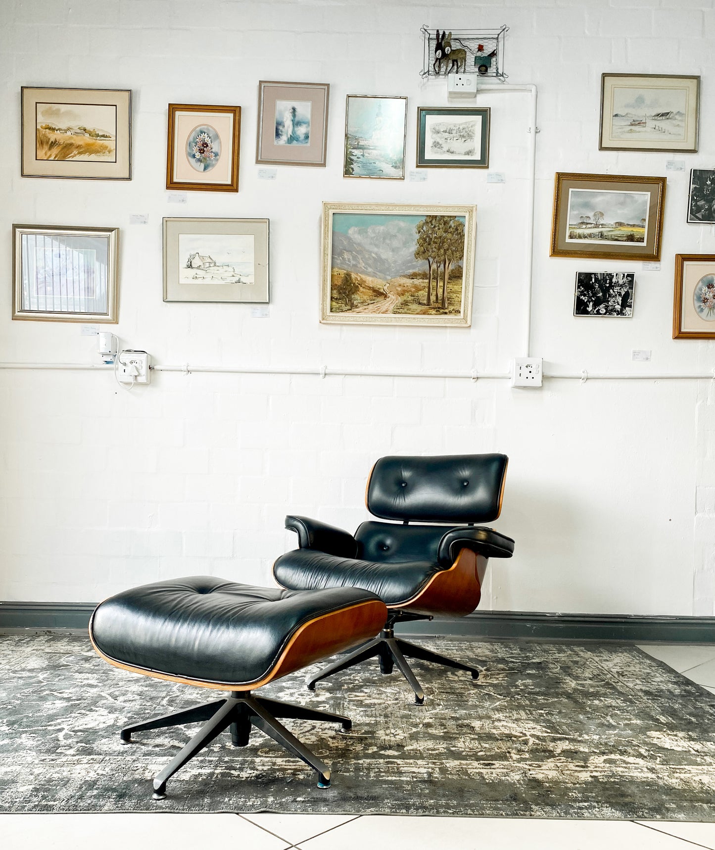 Eames Style Leather Lounger & Stool
