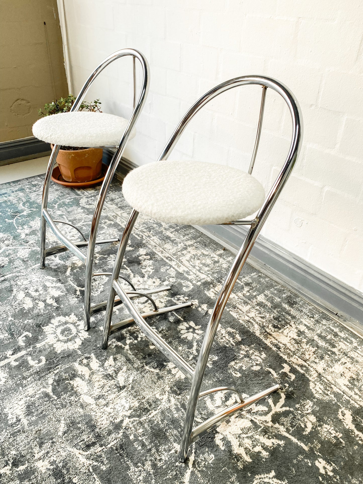 Retro Pair of Chrome Bar Chairs