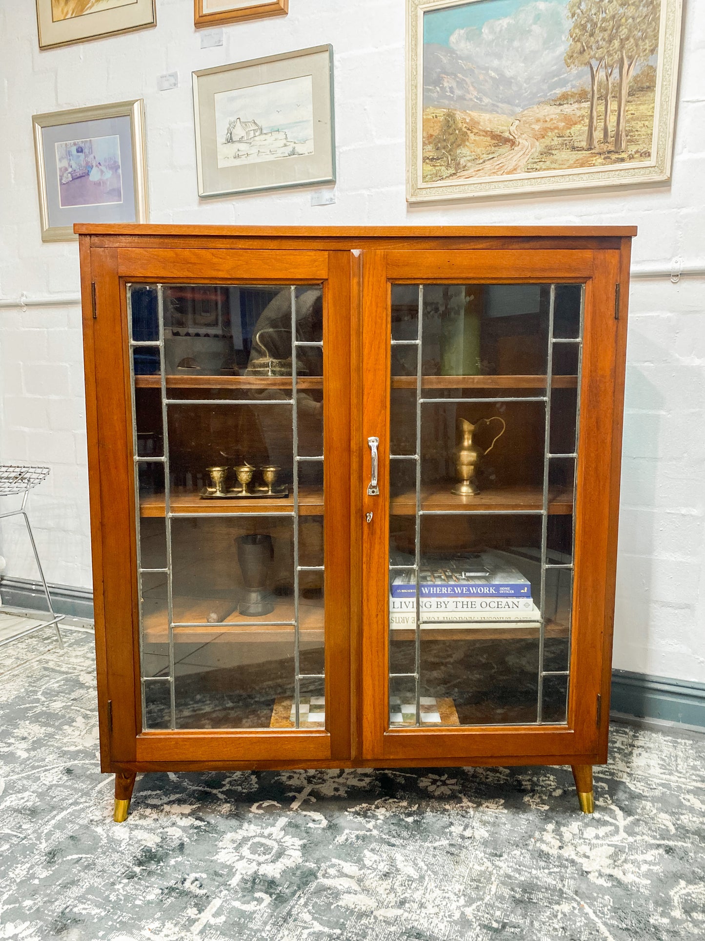 Vintage Cabinet Featuring Leaded Glass Doors