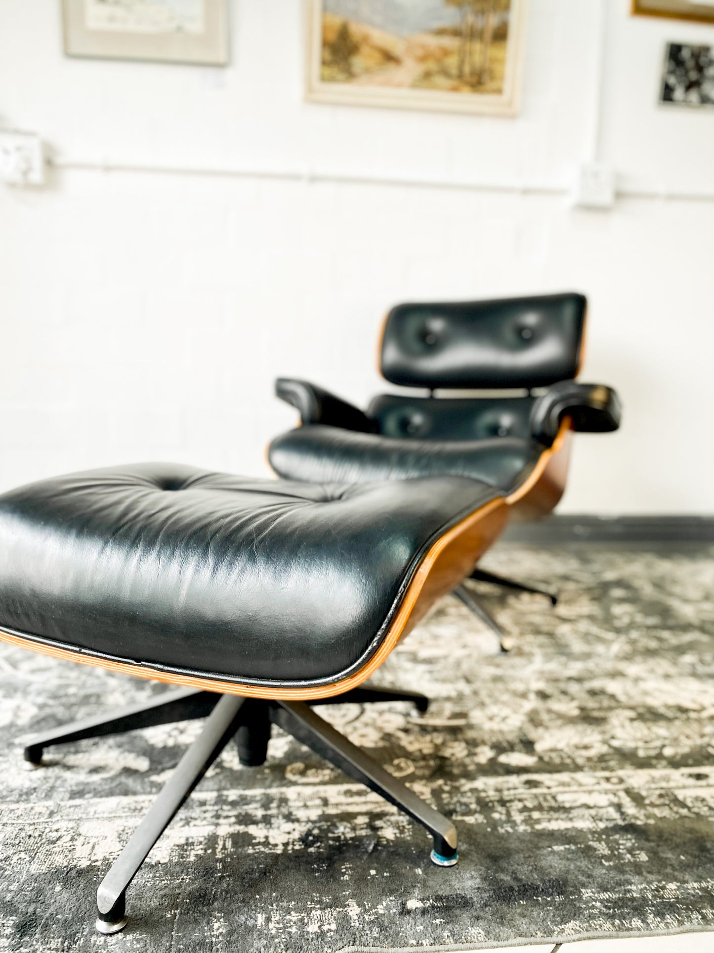 Eames Style Leather Lounger & Stool