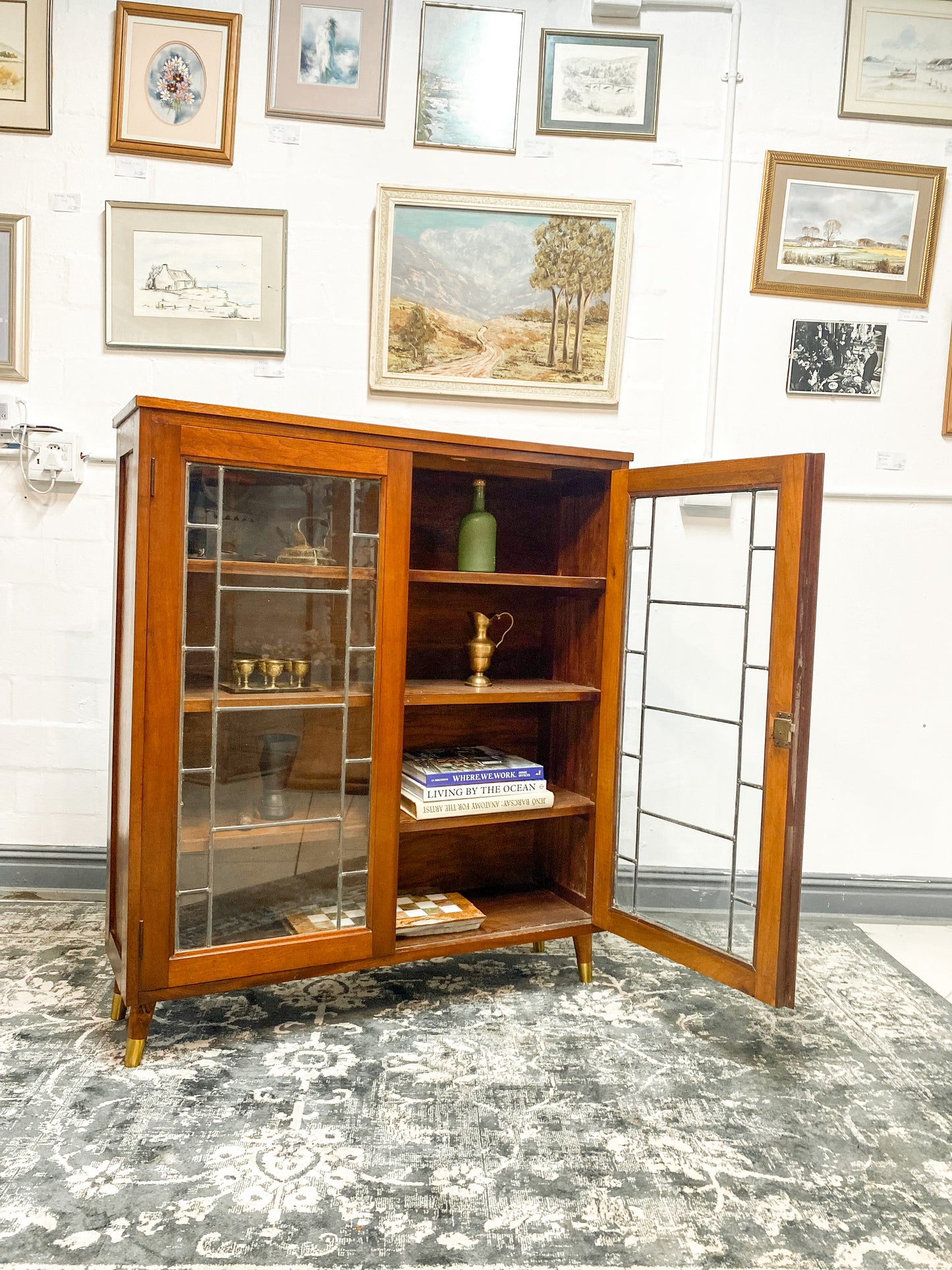 Vintage Cabinet Featuring Leaded Glass Doors