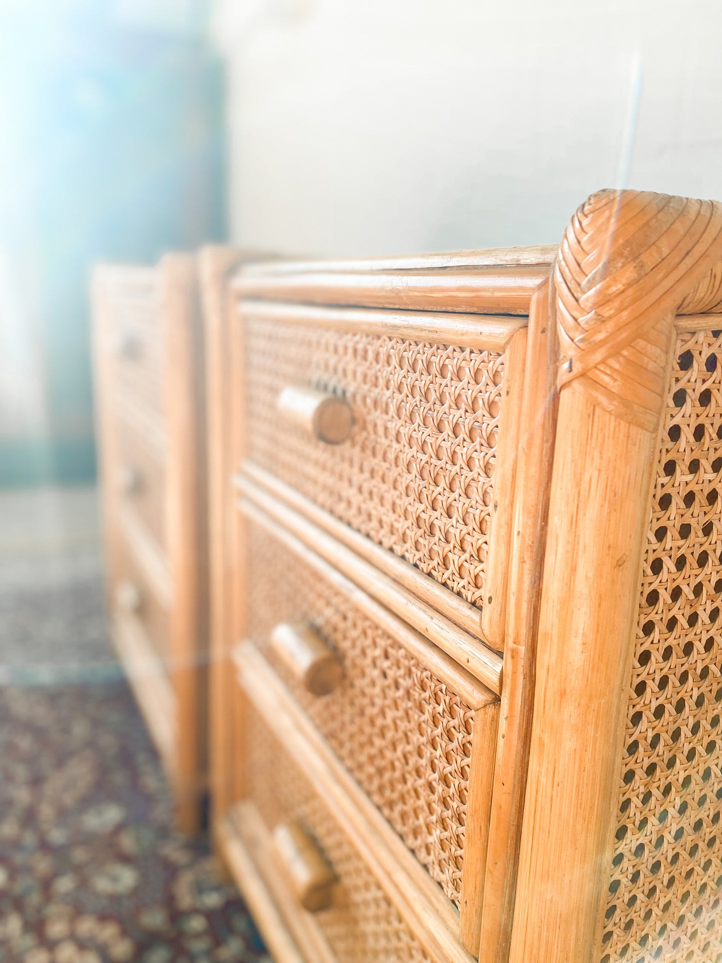 Cane 3 Drawer Pedestals