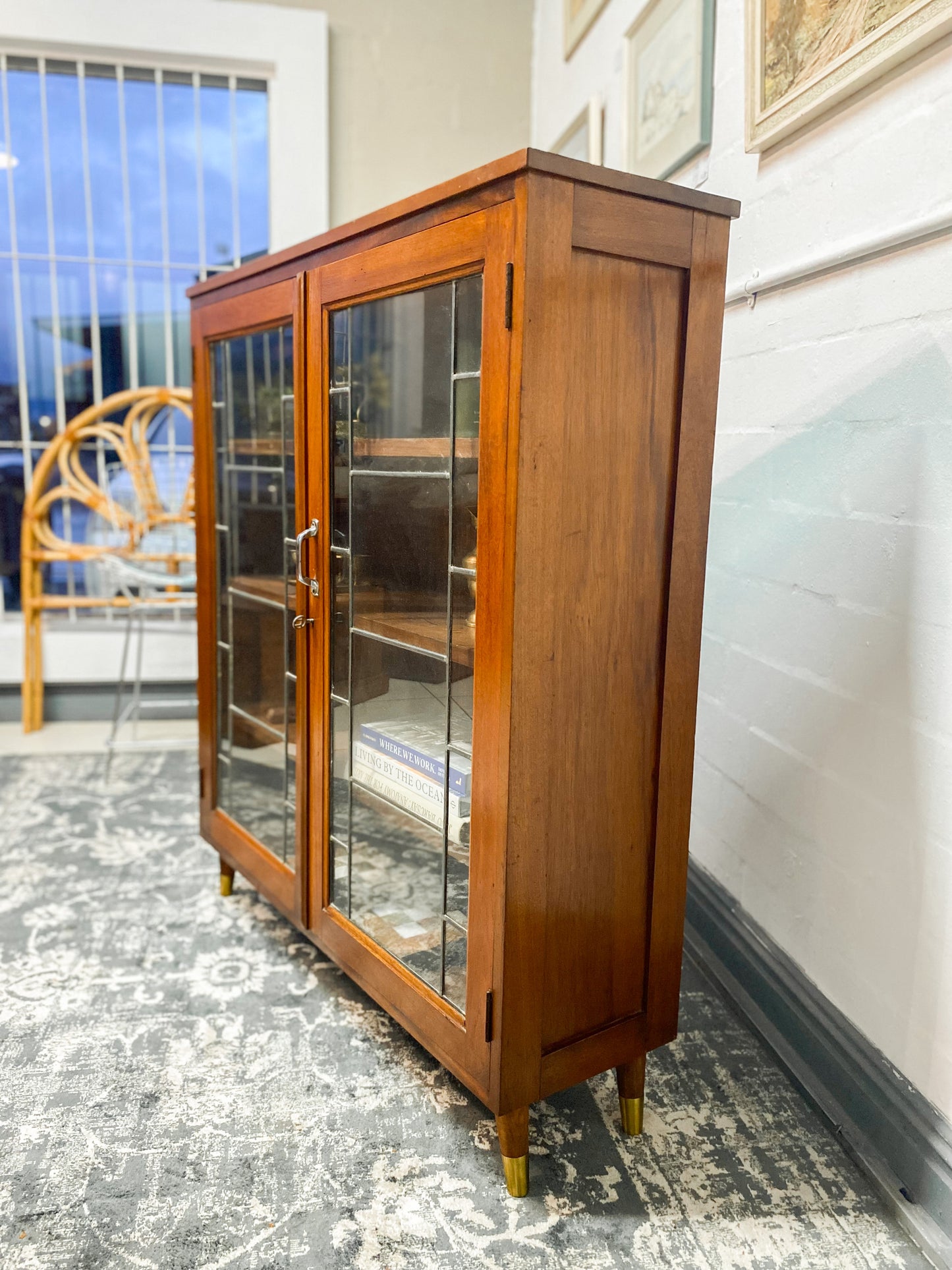 Vintage Cabinet Featuring Leaded Glass Doors