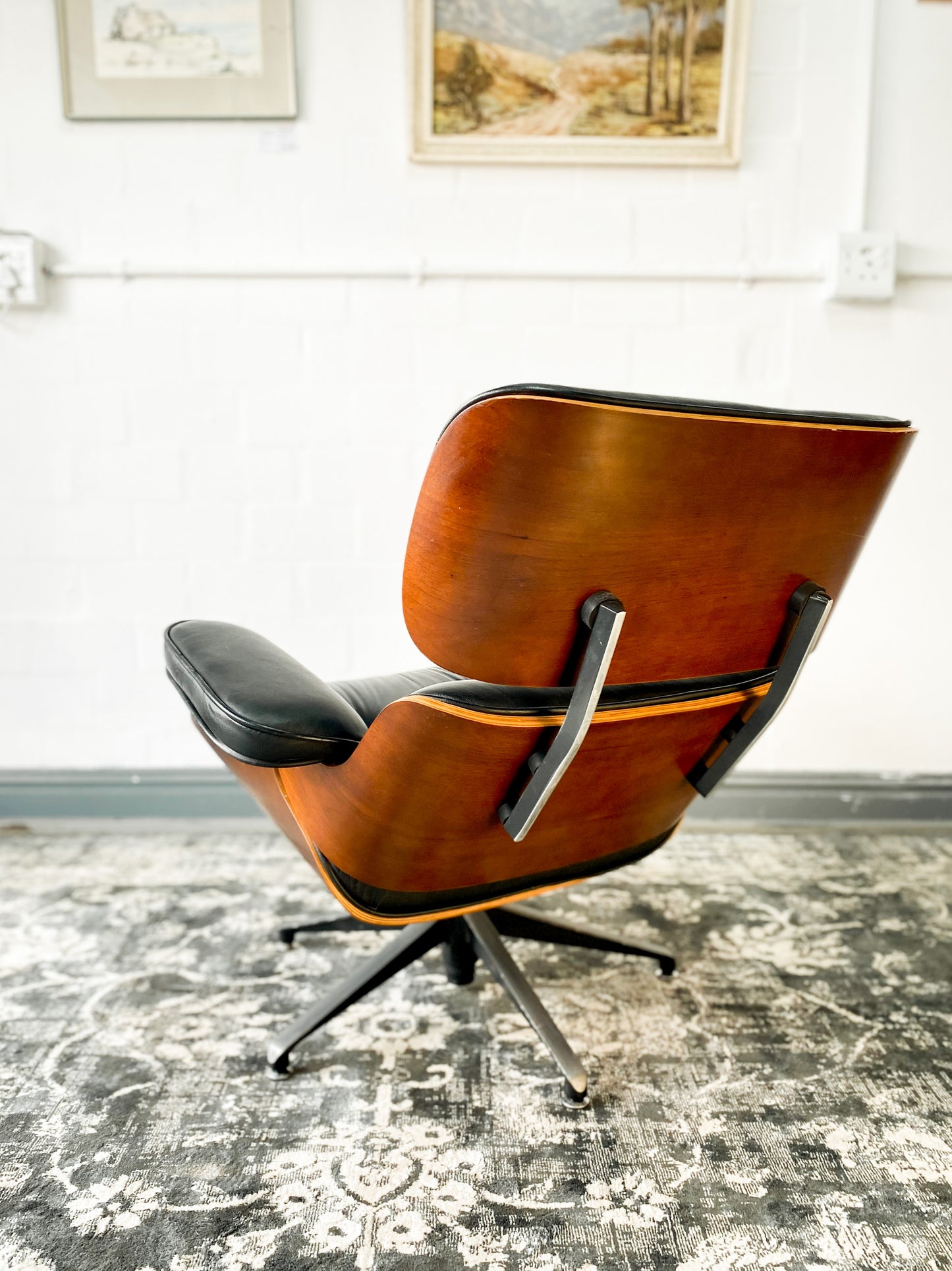 Eames Style Leather Lounger & Stool