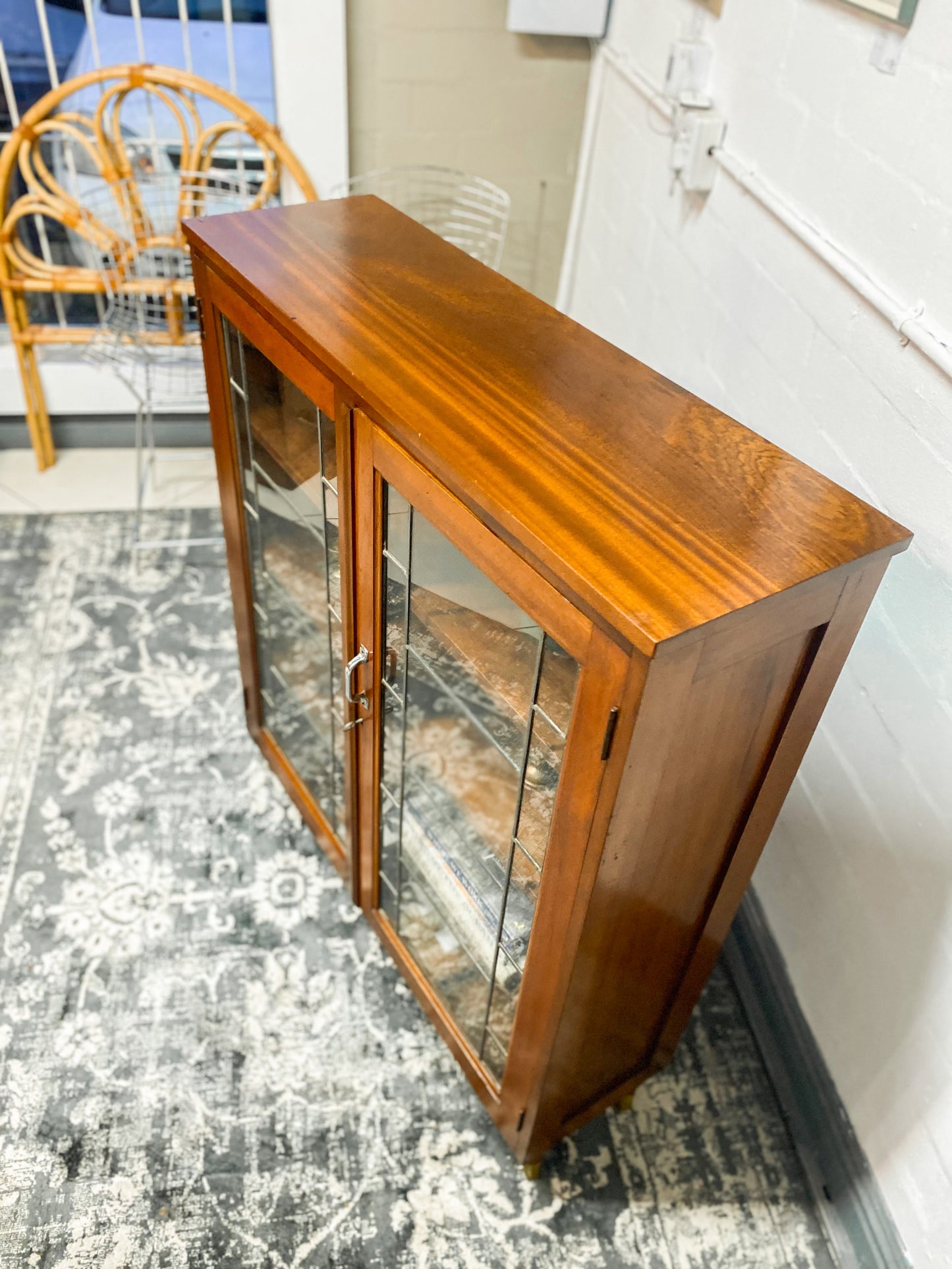 Vintage Cabinet Featuring Leaded Glass Doors