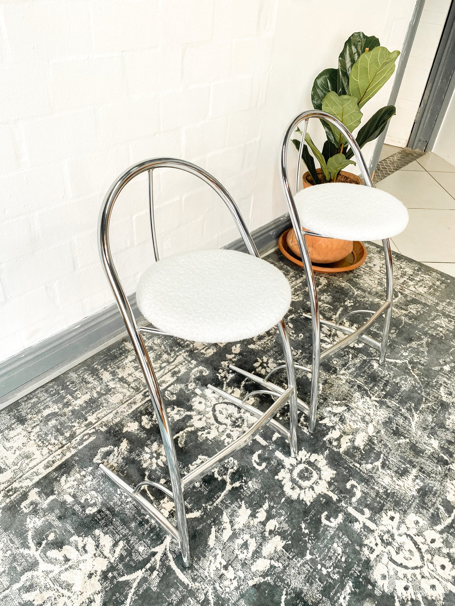 Retro Pair of Chrome Bar Chairs