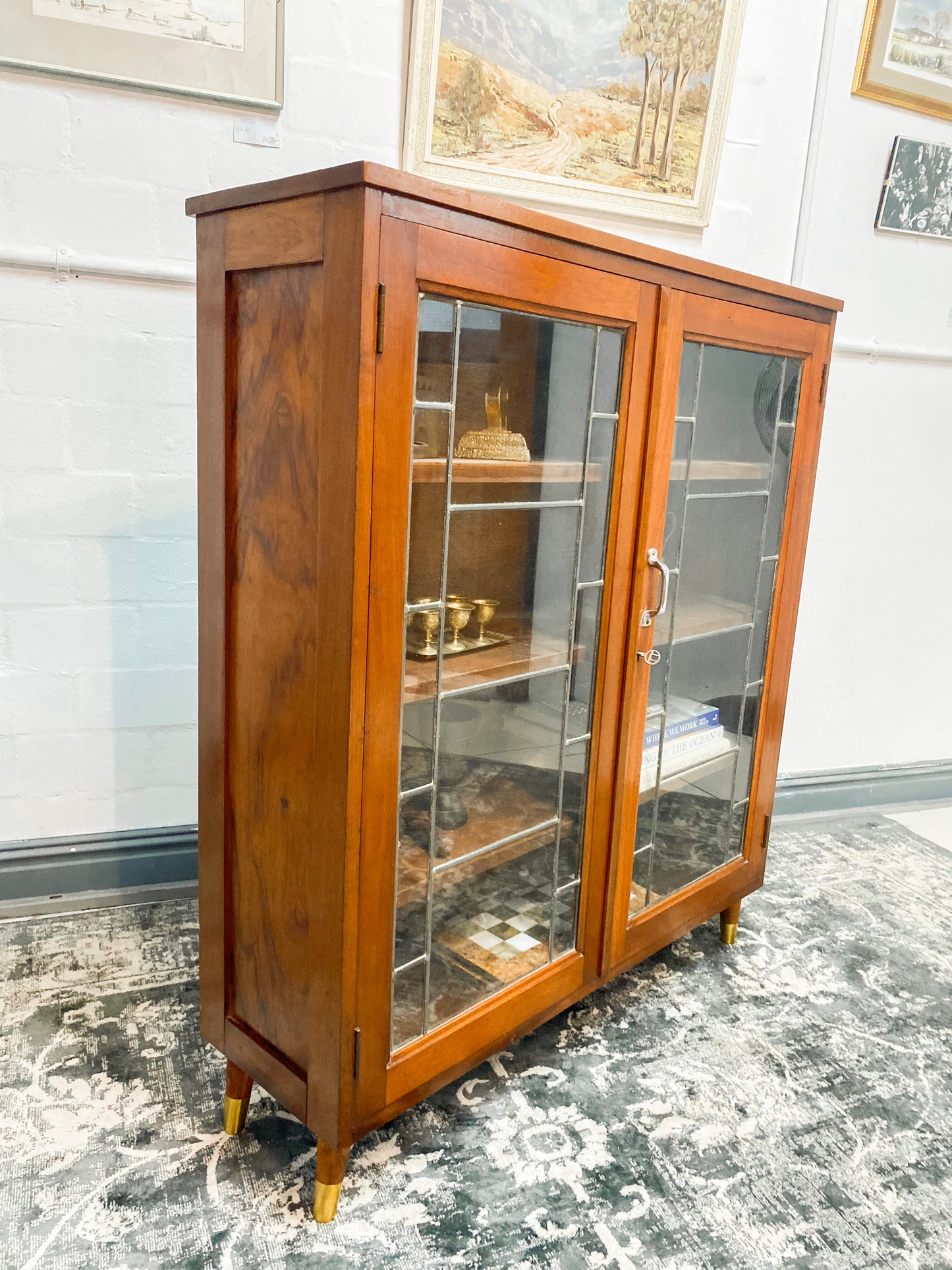 Vintage Cabinet Featuring Leaded Glass Doors