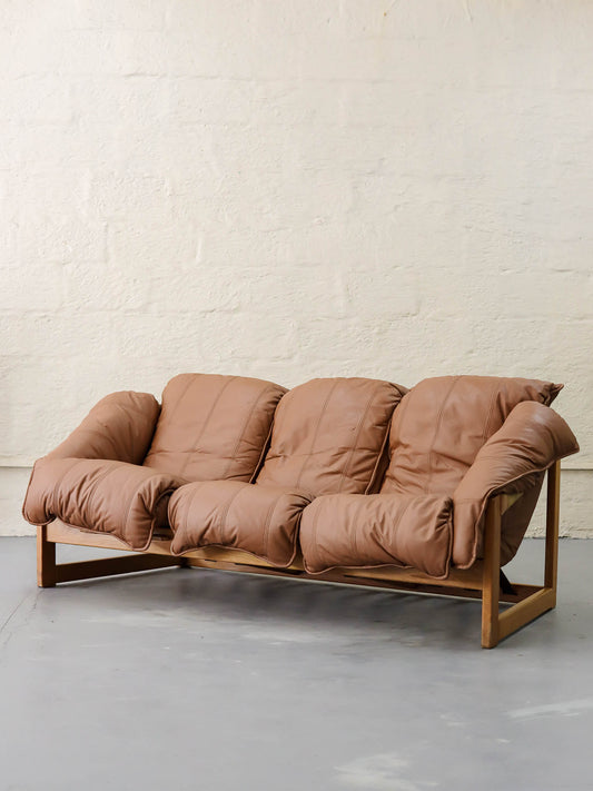 Vintage Italian-Style Genuine Leather Couch