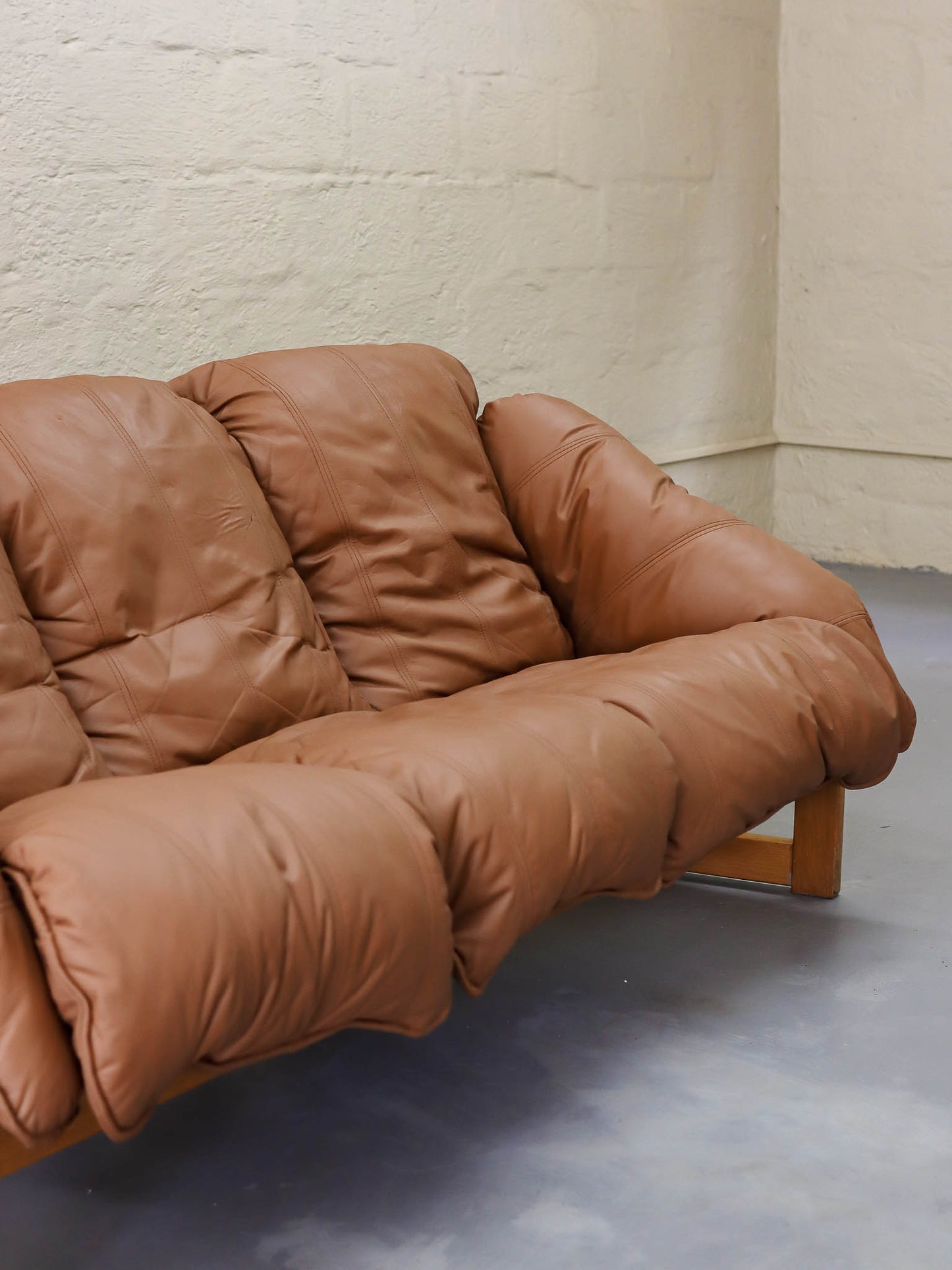 Vintage Italian-Style Genuine Leather Couch