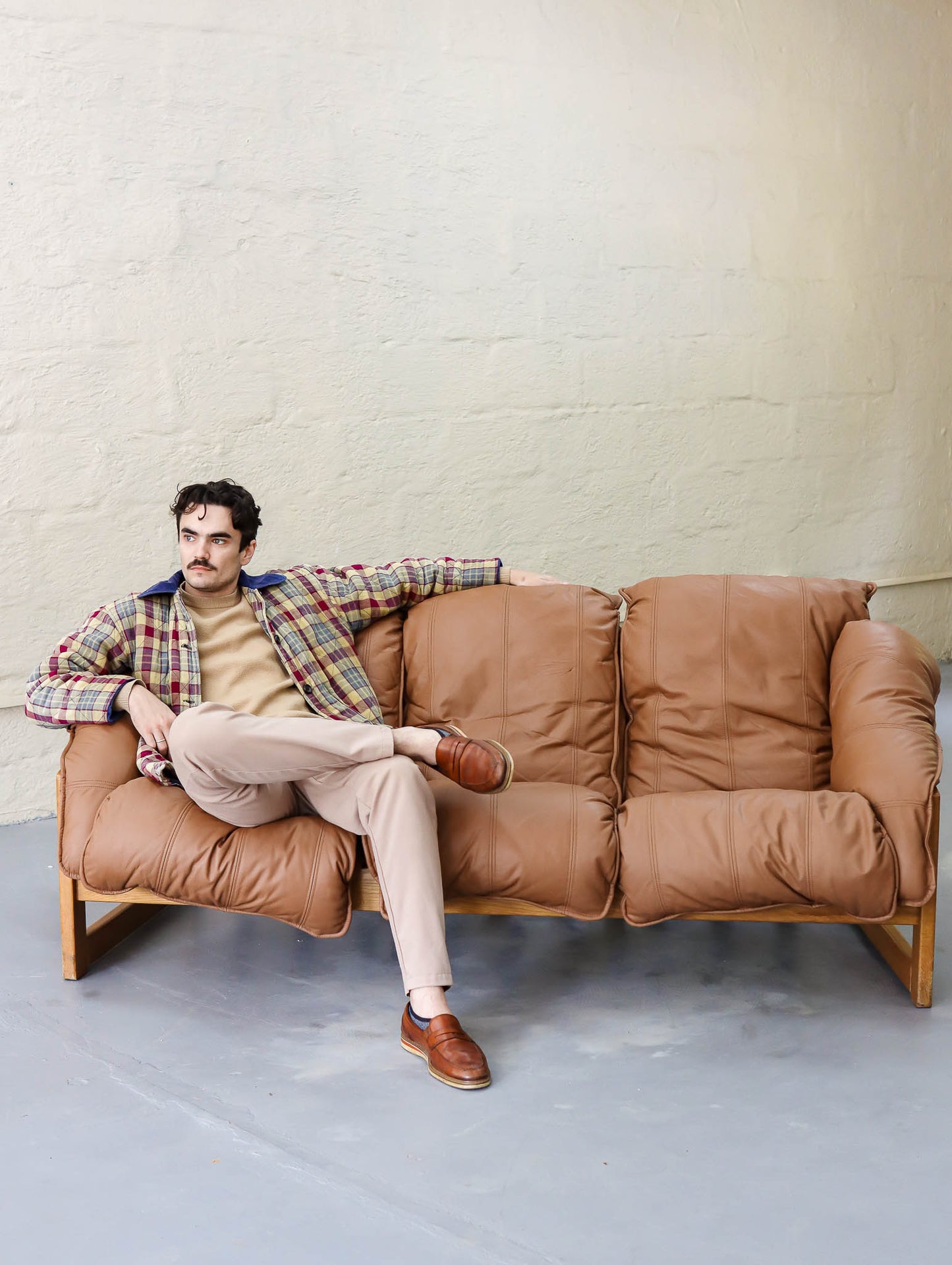 Vintage Italian-Style Genuine Leather Couch