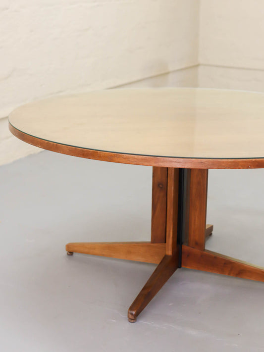 Mid-century Round Dining Table with Glass Top