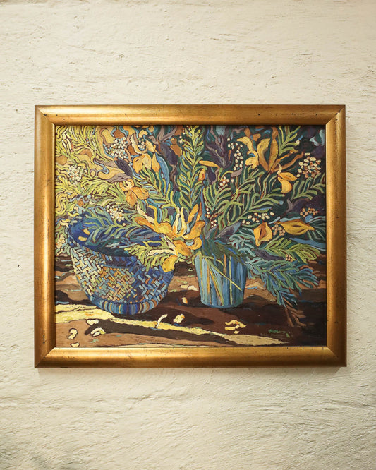 Still Life Oil Painting with Flowers and Foliage