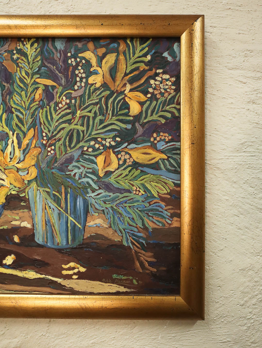 Still Life Oil Painting with Flowers and Foliage