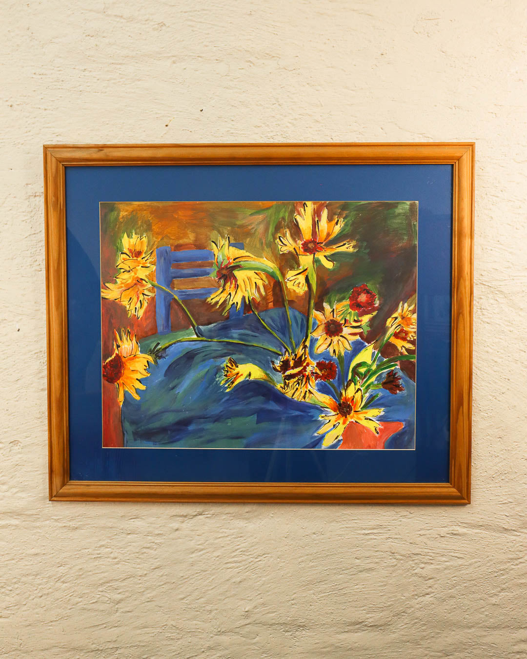Vibrant Floral Still Life Painting in Solid Wood Frame