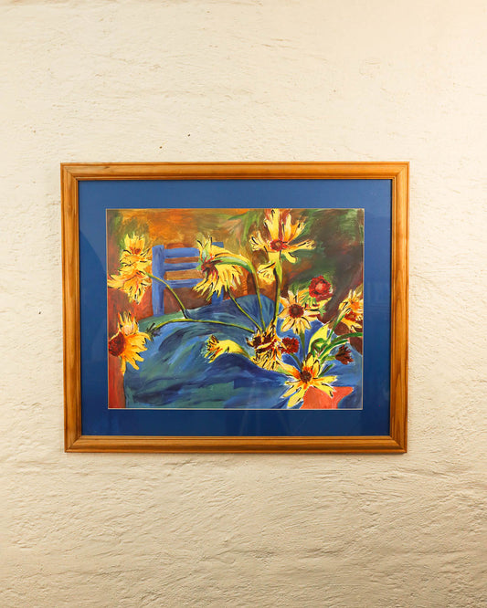 Vibrant Floral Still Life Painting in Solid Wood Frame