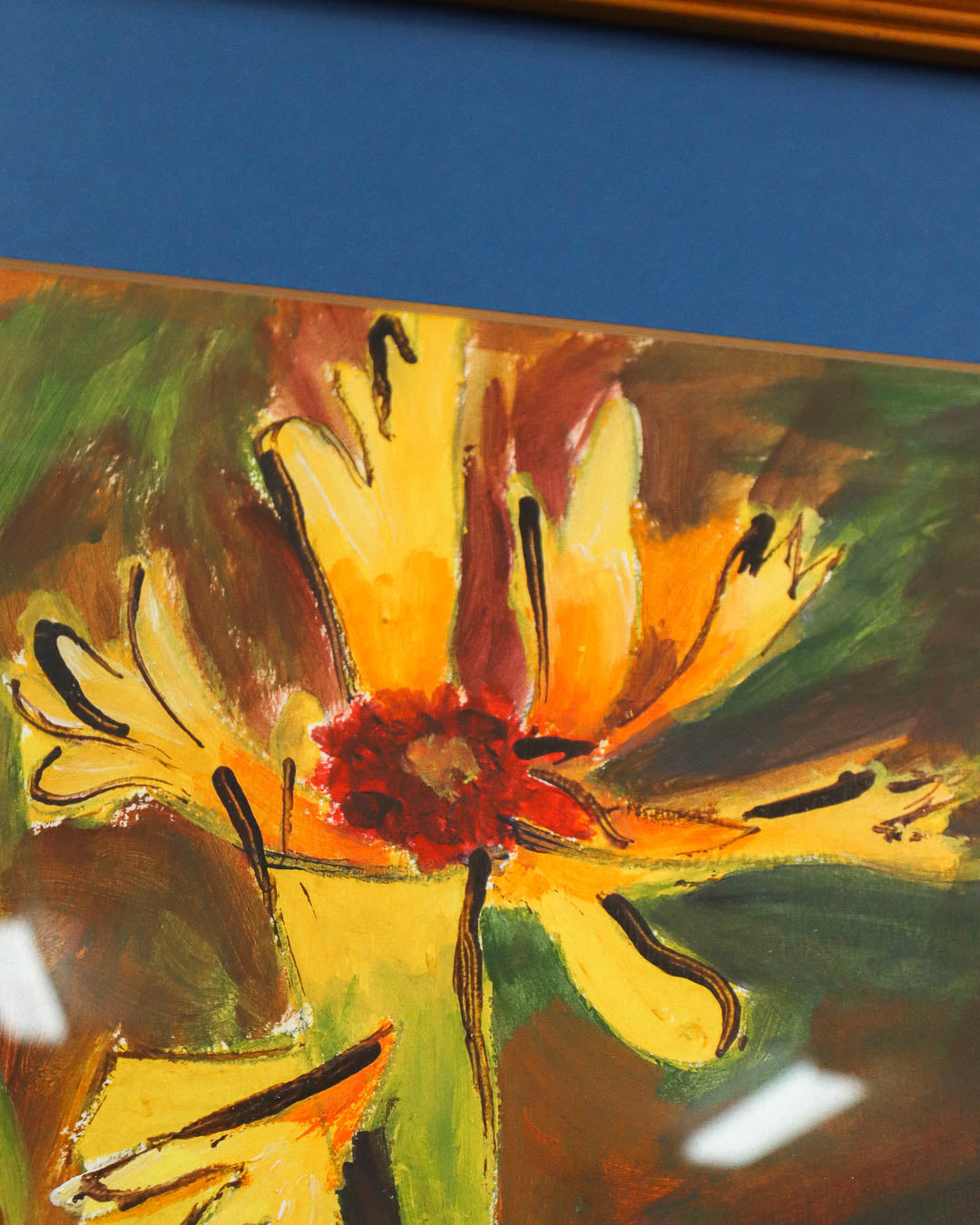 Vibrant Floral Still Life Painting in Solid Wood Frame