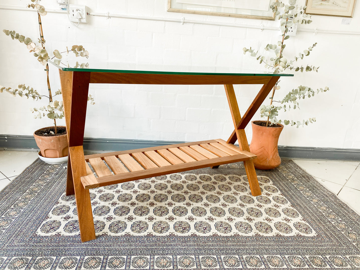 Glass Top Cross Legged Entry Table