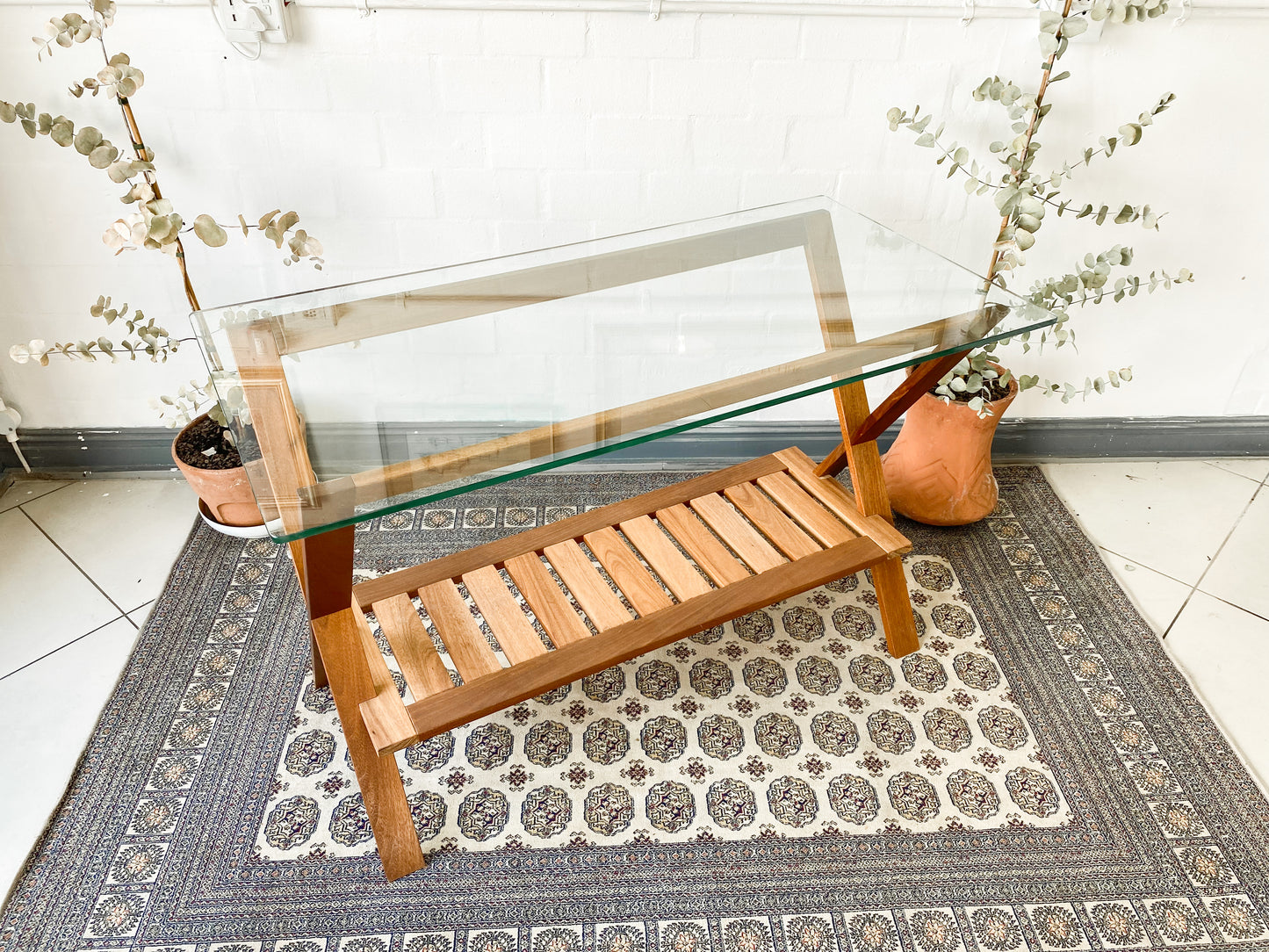 Glass Top Cross Legged Entry Table