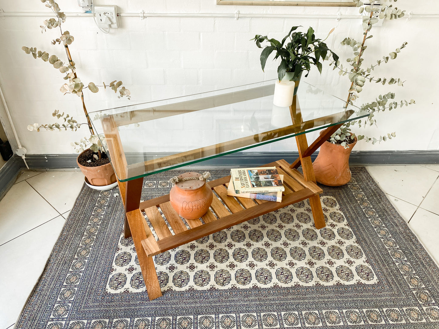 Glass Top Cross Legged Entry Table