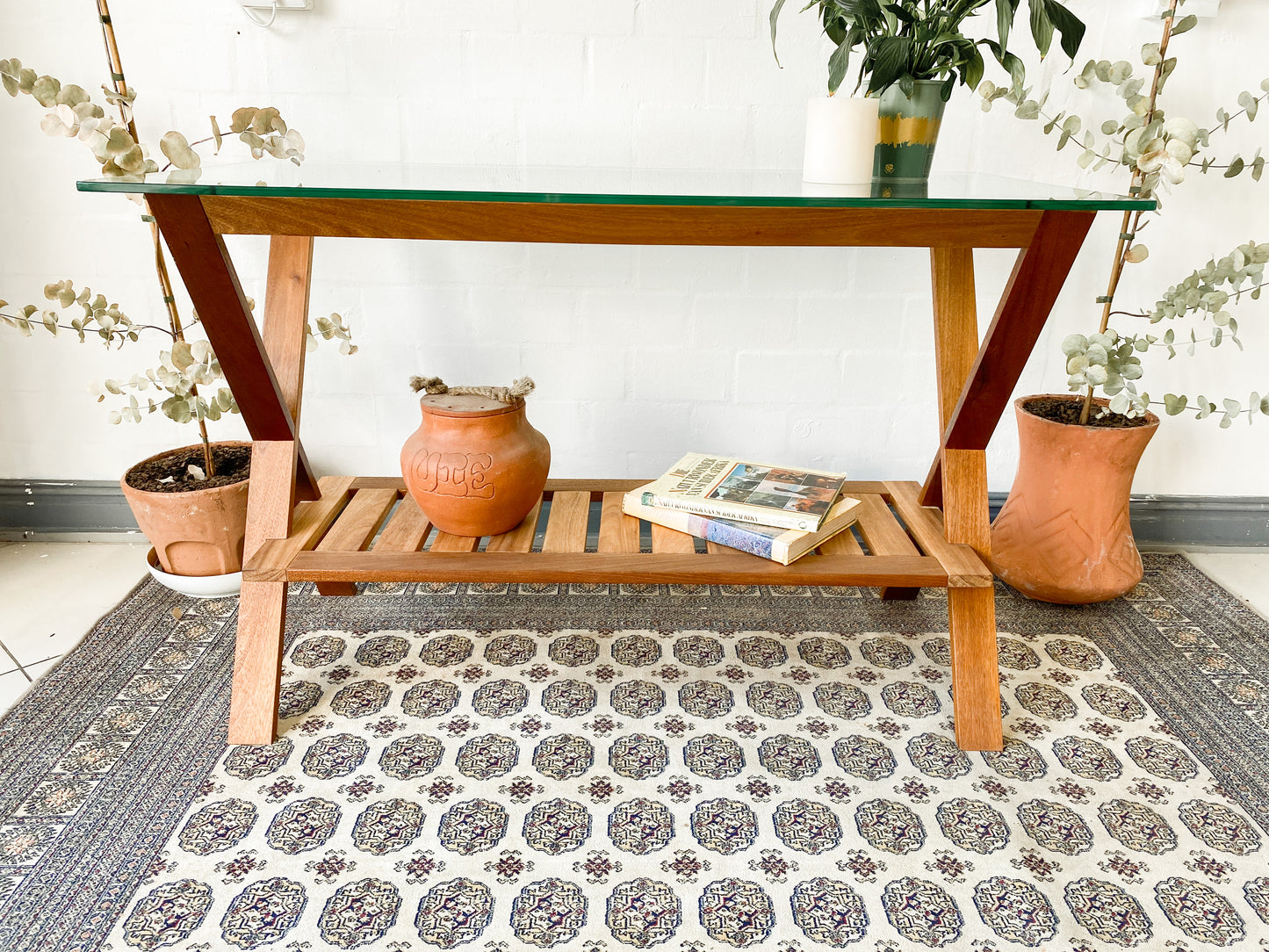 Glass Top Cross Legged Entry Table