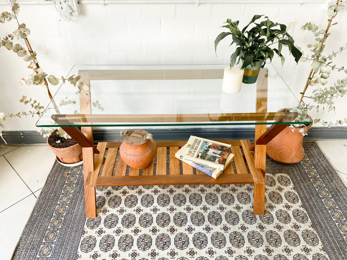 Glass Top Cross Legged Entry Table