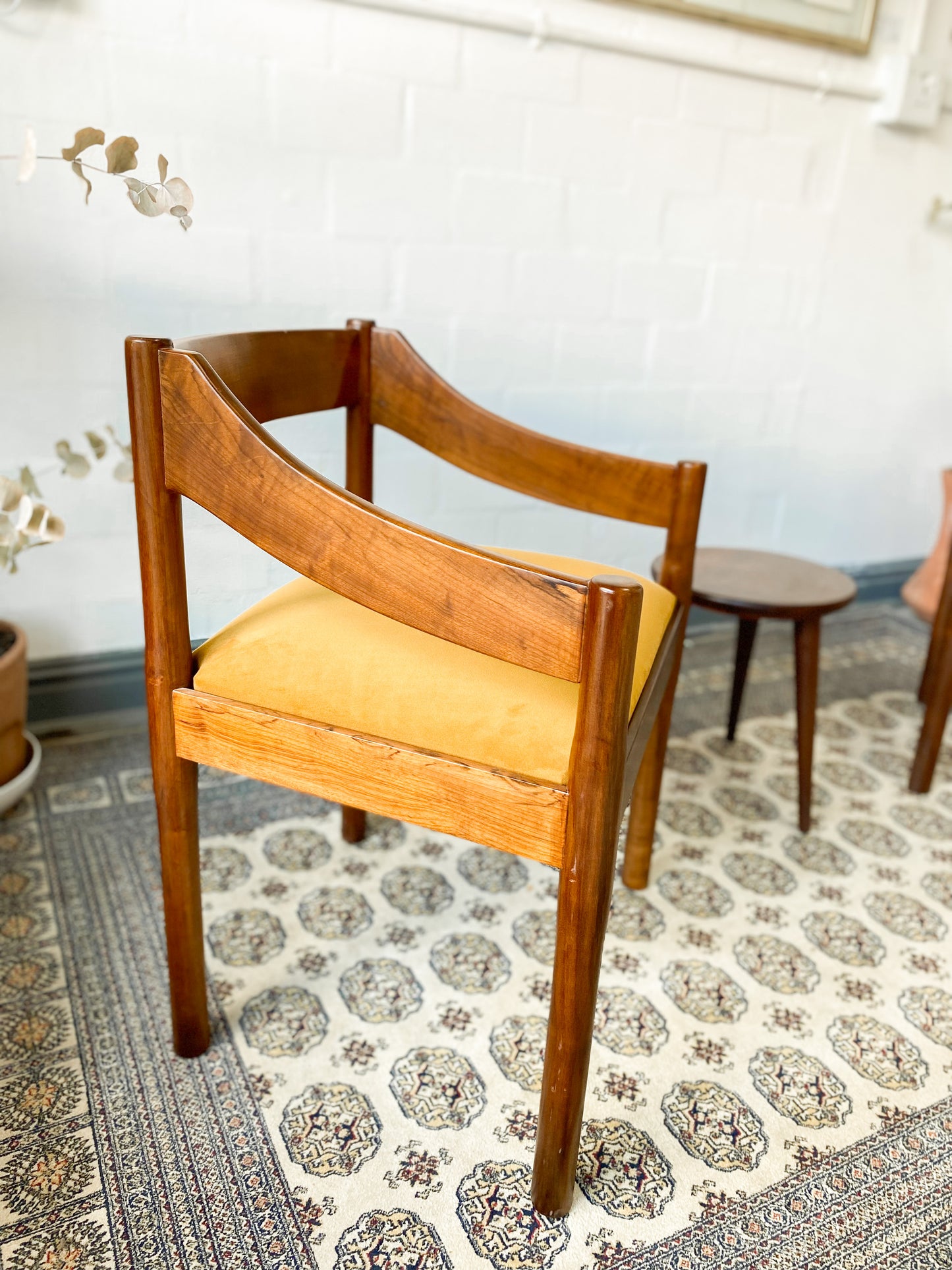 Set of two solid wood Mid-Century Modern Arm Chairs and side table.