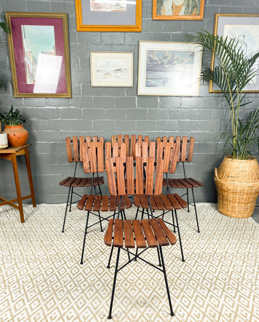 6 Wooden Slatted Dining Chairs