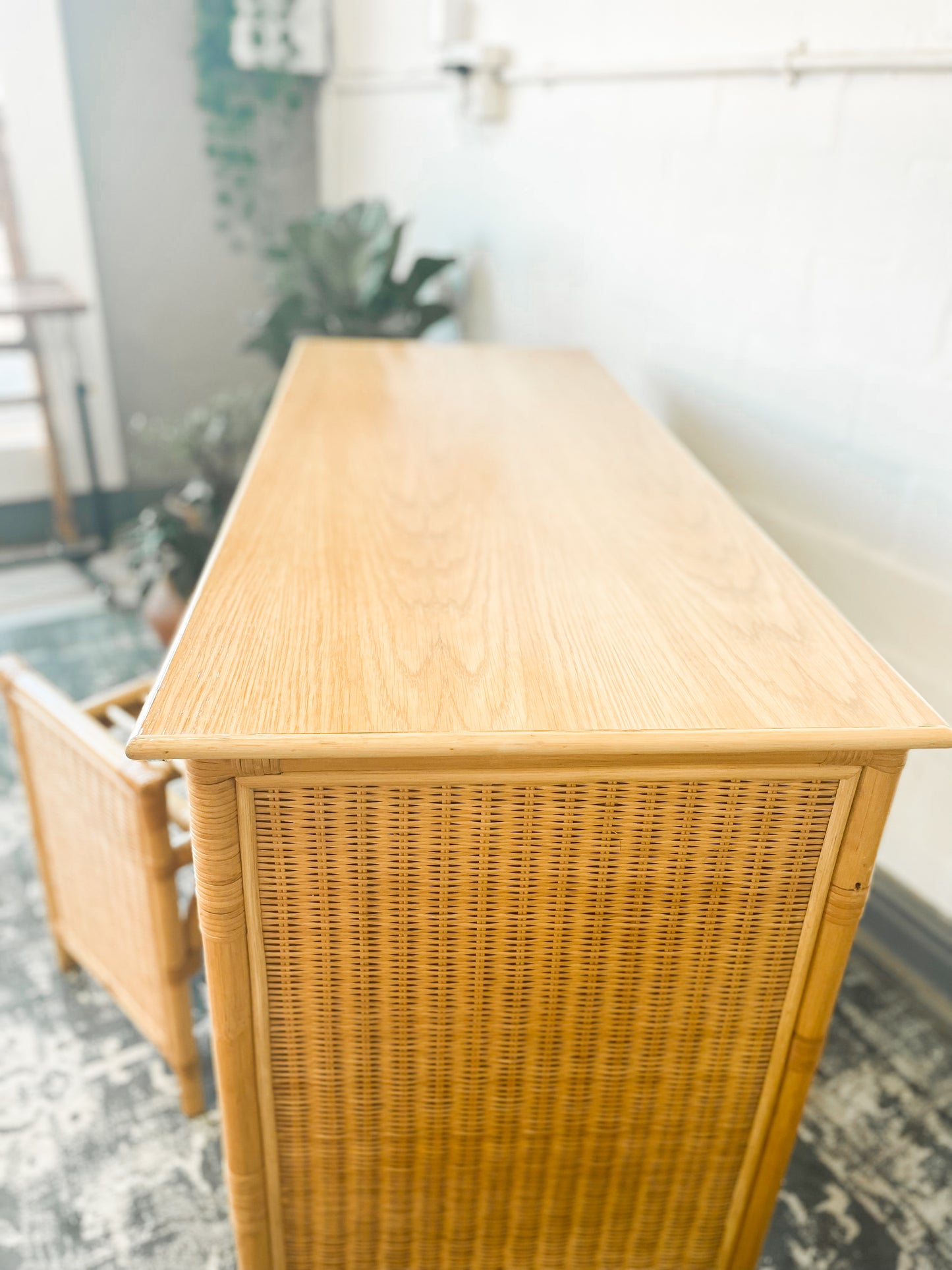 Woven Wicker Dresser & Cane Stool