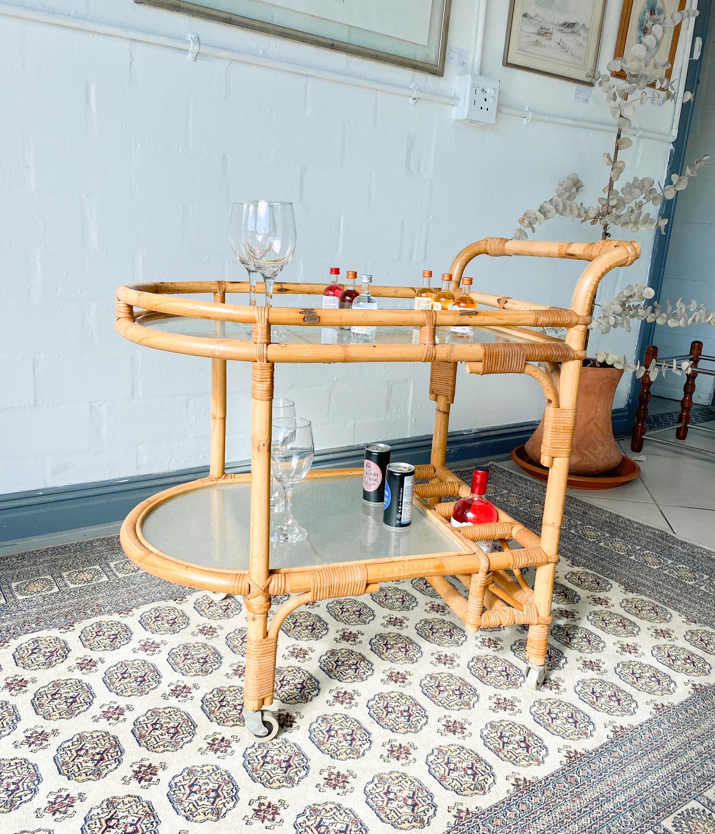 Retro Cane Drinks Trolley