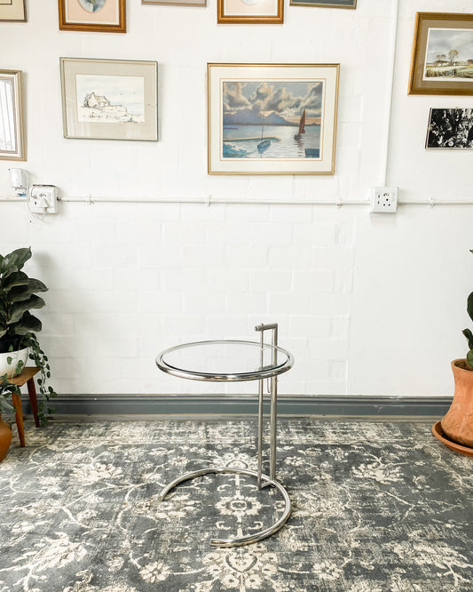 Eileen Gray Style Chrome & Glass Side Table
