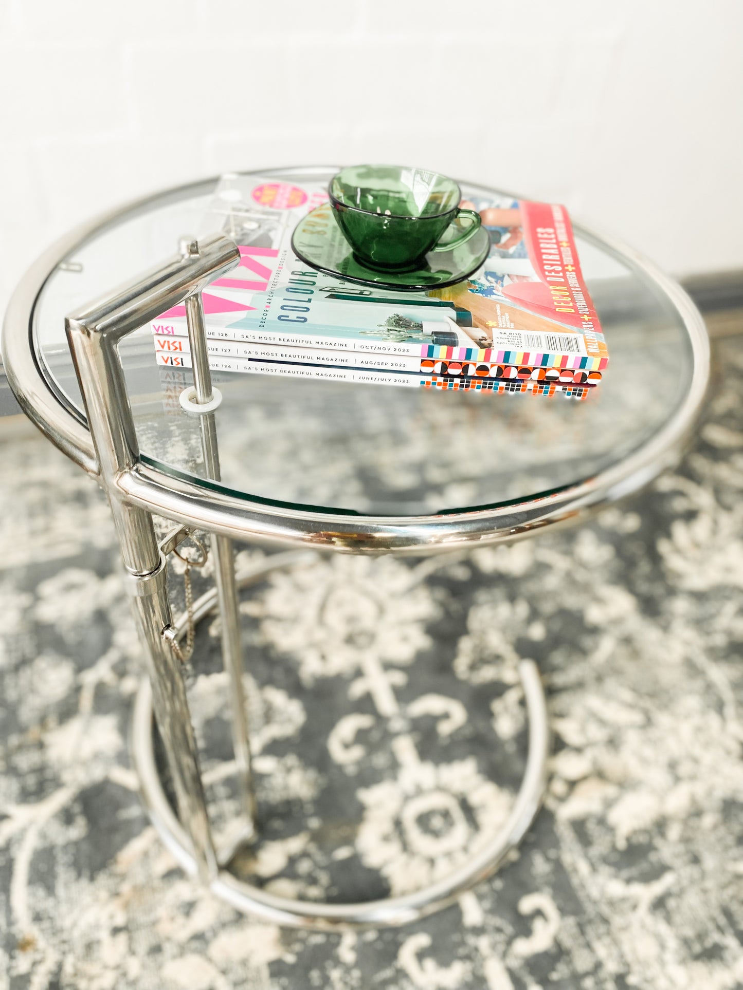 Eileen Gray Style Chrome & Glass Side Table