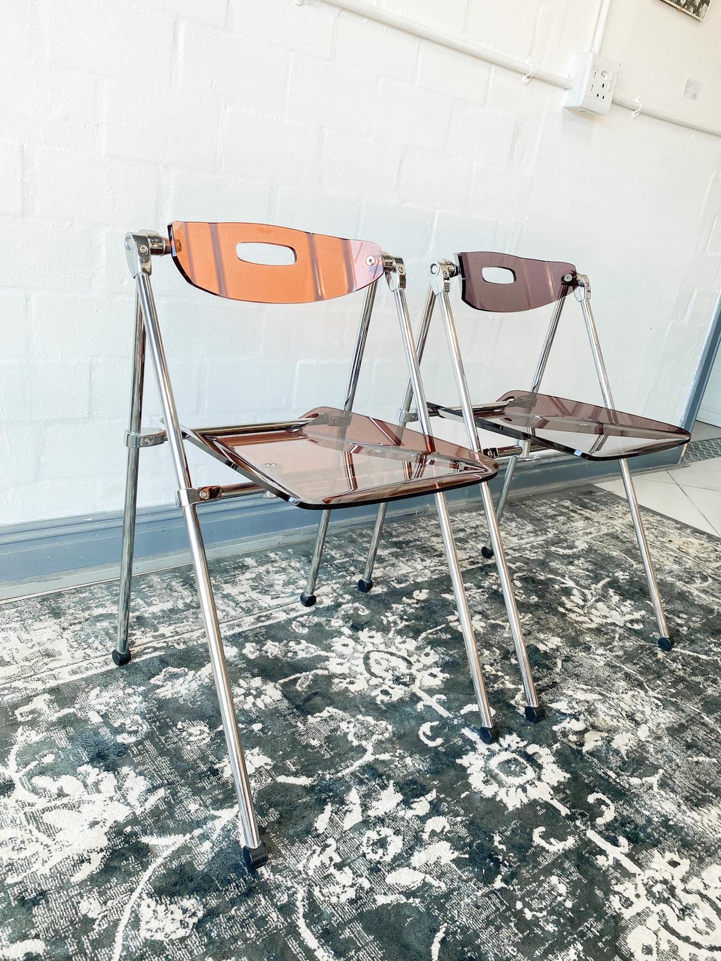 Pair of Giancarlo Piretti Lucite Folding Chairs