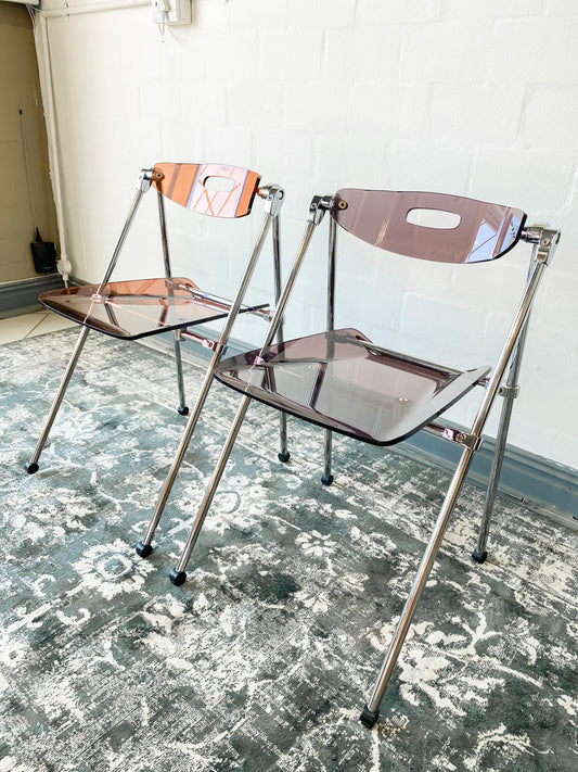 Pair of Giancarlo Piretti Lucite Folding Chairs