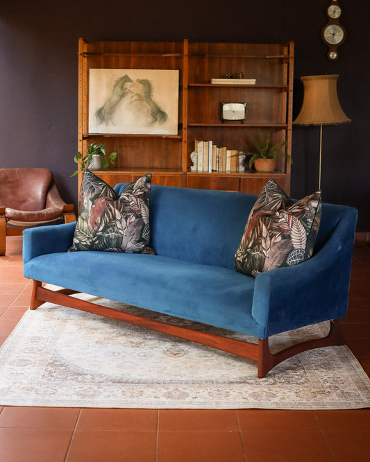 Mid-Century Three-Seater Velvet Couch